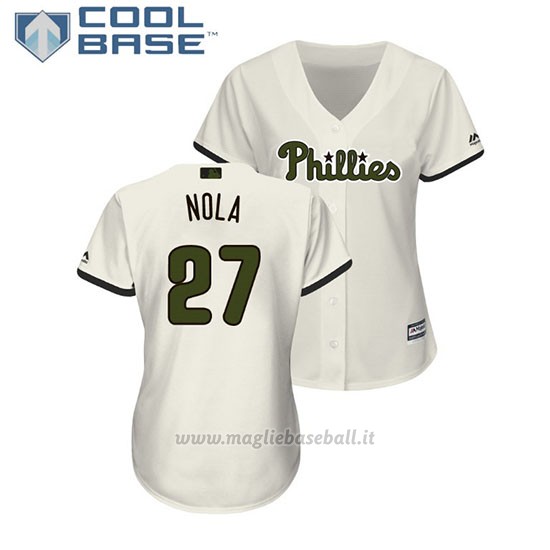 Maglia Baseball Donna Philadelphia Phillies Aaron Nola 2018 Dia de los Caidos Cool Base Crema